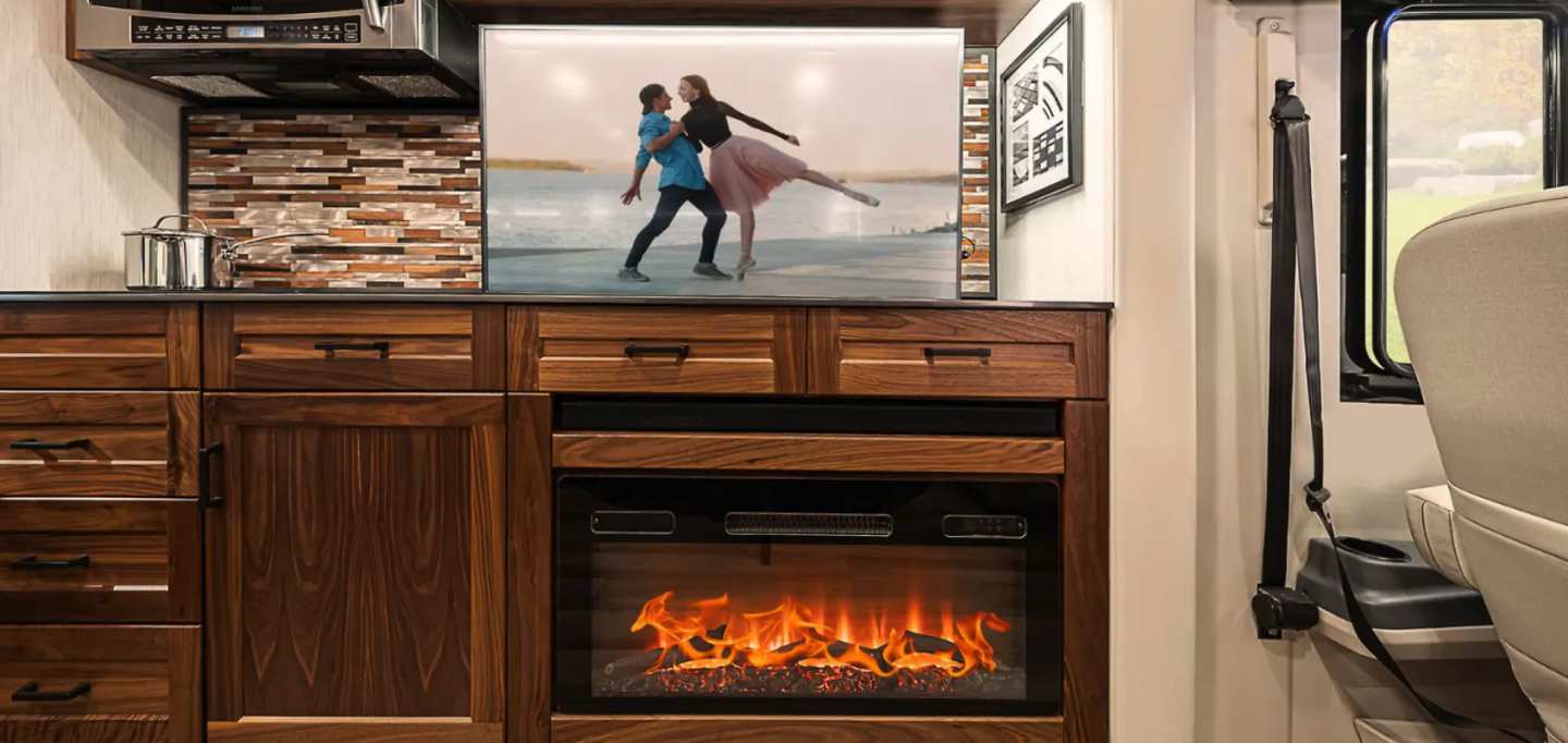 Watch the pop-up 50-in TV, electric fire or both