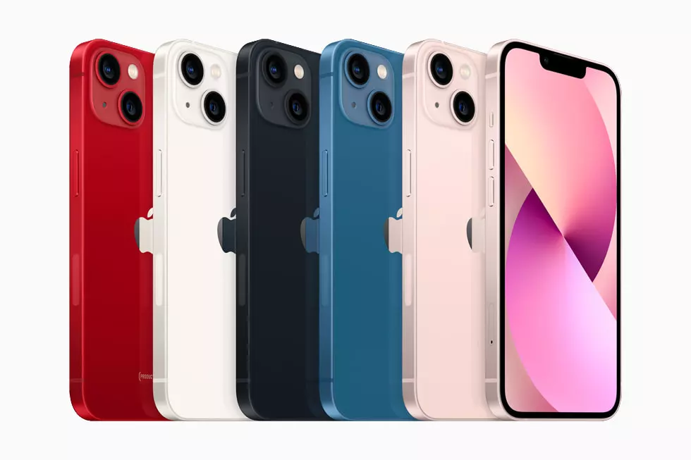 The iPhone 13 and iPhone 13 mini come in five aluminum colors, including red, starlight, midnight, blue, and pink