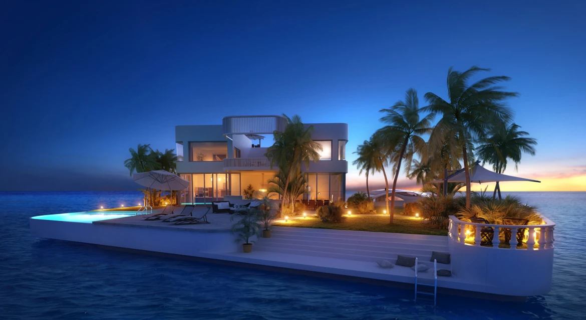 The floating private island concept is close to fruition with a pilot island in the Maldives soon to be completed