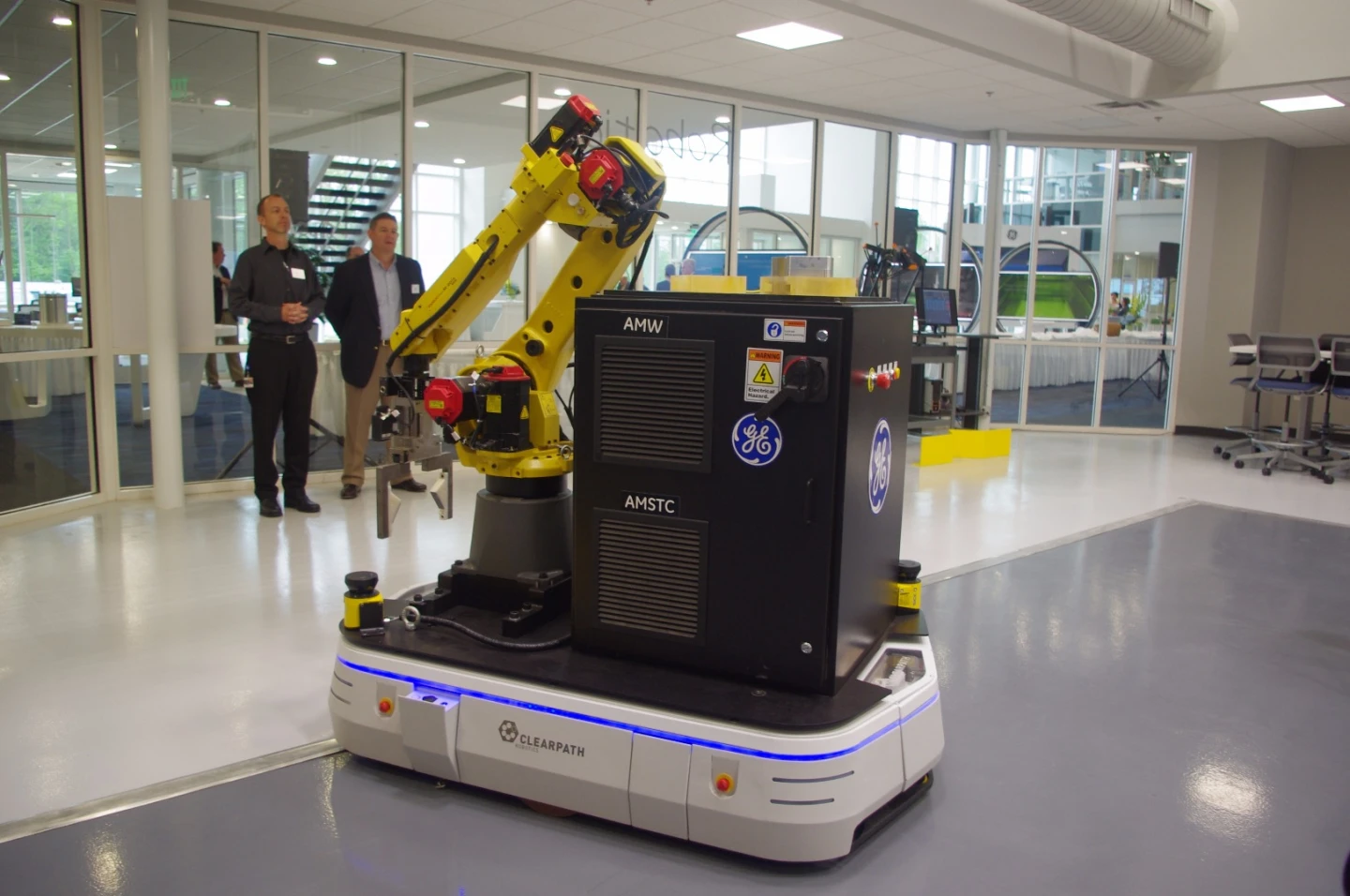 The autonomous guided vehicle (AGV) will be deployed in a factory later this month and can help with moving heavy or hot parts around the factory floor