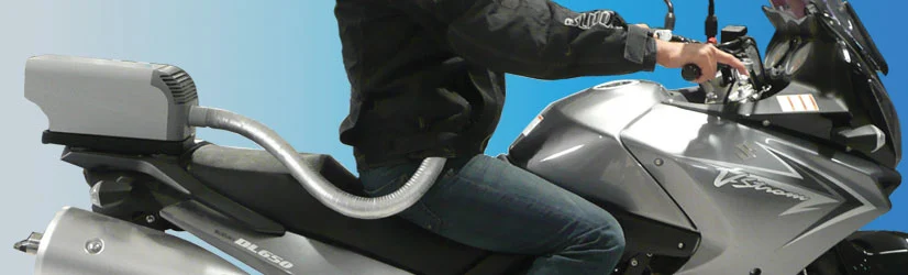 The EntroSys motorcycle A/C system, delivering cooling air to the rider