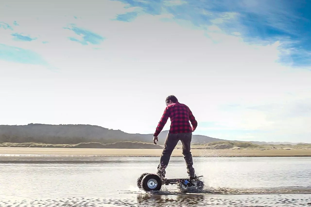 Unlike the average e-board, the Track 1 is designed to keep moving through soft, wet sand, snow and more