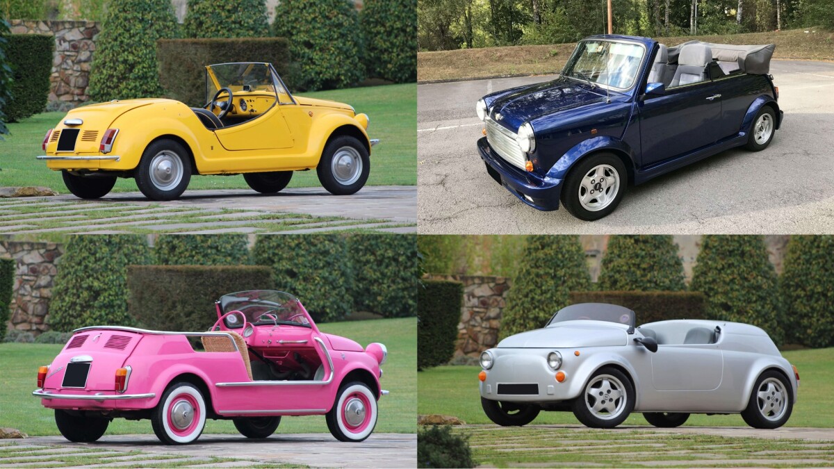 The Fiat Jolly (bottom left) is a perennial auction favorite. The Jolly going to auction in Paris has an estimate of €60,000 to €80,000, which is quite modest considering the numerous examples that have sold for more than $100,000. At top left in the image is a 1969 Fiat 500 Gamine by Vignale, with an estimate of estimate of €18,000 to €24,000. At bottom right is a 1982 Fiat 595 Barchetta by Simpatico, which was designed by F1 designer Peter Stevens, and only nine were produced. The last of the four is a 1994 Rover Mini 1.3i Cabriolet, resplendent in luxury in every way except the price. At an estimated €20,000 to €30,000, and with 52.000 km since new, it's a collector that you can drive too.