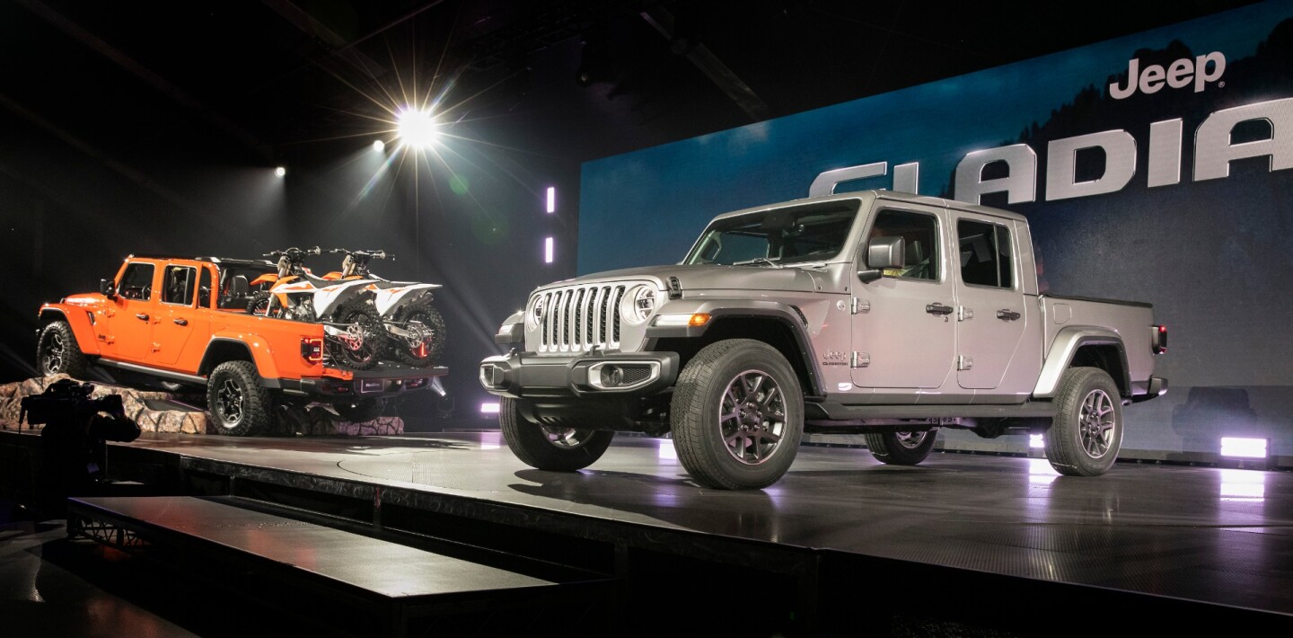 Both hard and soft top options for the Jeep Gladiator pickup were shown at its debut in LA