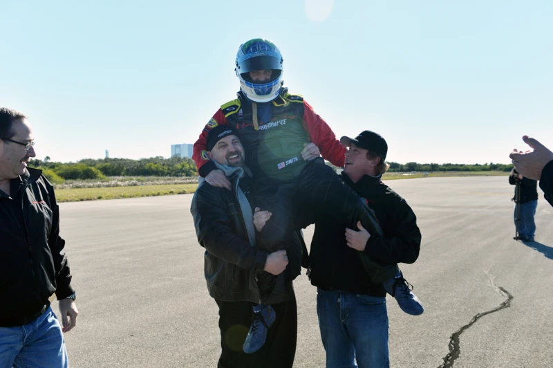 The Hennessey Venom GT driver Brian Smith after his run