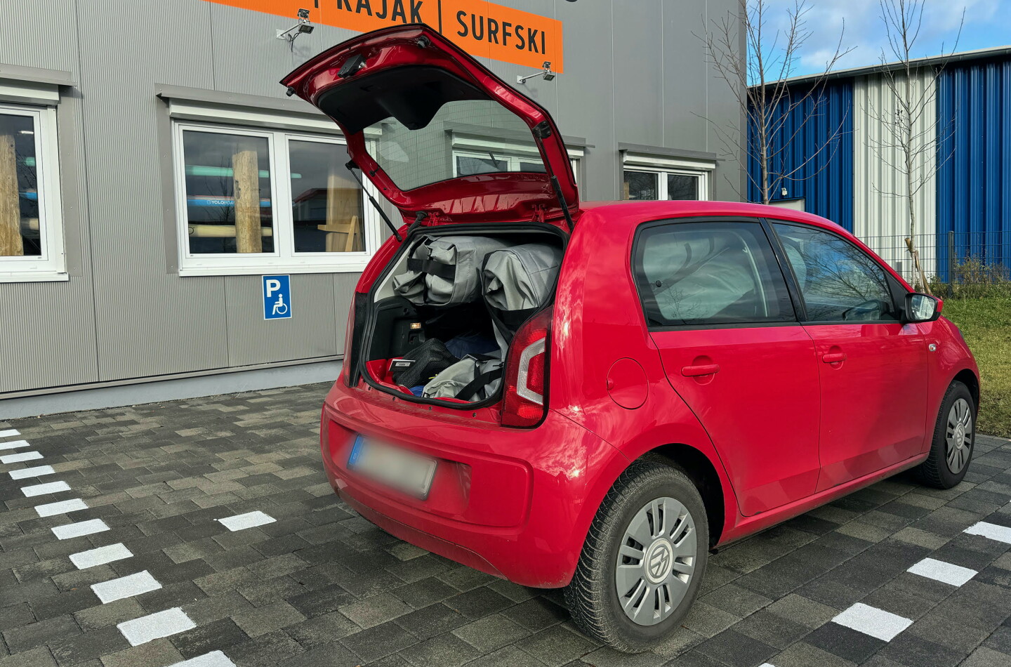 The kayaks are able to fit into the back of a compact car when disassembled