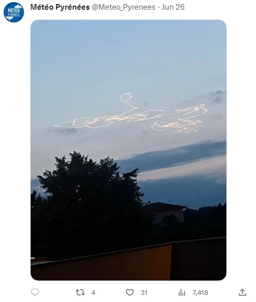 Twitter post showing the flight path contrail left by VMaX