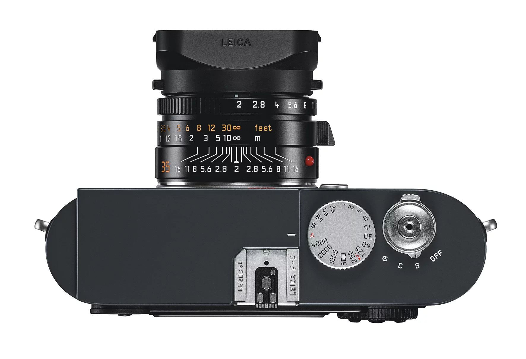 The new unobtrusive Leica M-E features top and base plates finished in anthracite-gray paint and is finished with a leather-style trim to improve grip