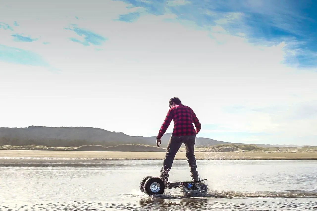 Unlike the average e-board, the Track 1 is designed to keep moving through soft, wet sand, snow and more