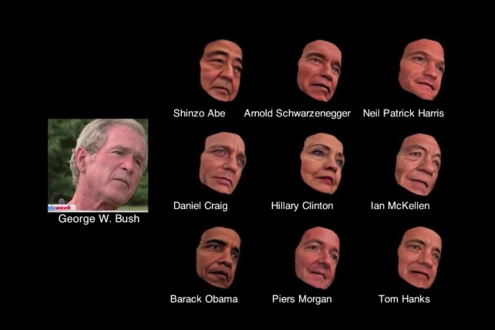 The technique makes it look like words said by George Bush are actually being spoken by other people