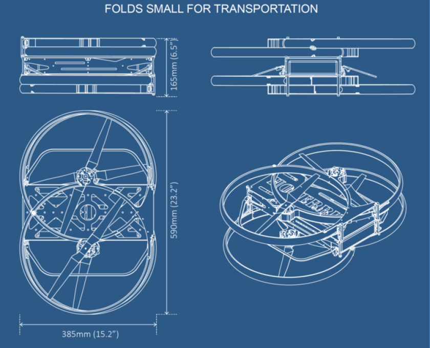 The Hoverbike can be folded to a third of its full length