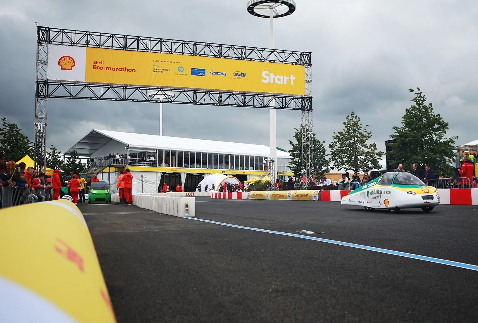 The Accelerator, a hydrogen UrbanConcept racing for team HAN Hydromotive from Hogeschool Van Arnhem En Nijmegen, Arnhem, Netherlands on the track during Make the Future London 2016