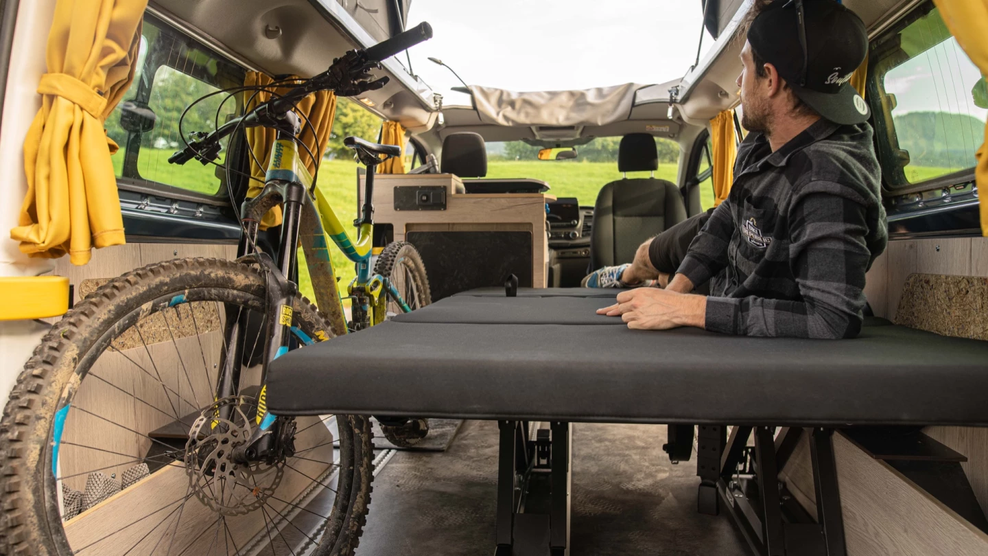 Leave the extra seat at home and you can fit a bike or two inside, while still seating five people and sleeping four