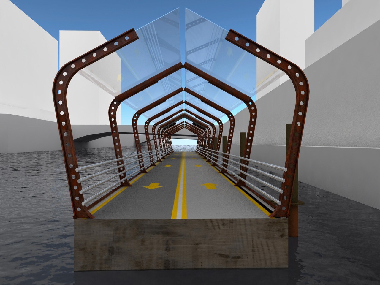 The RiverRide path would be comprised of steel-reinforced concrete pontoon sections, each 82-ft (25-m) long and 6-12-ft (2-4-m) wide