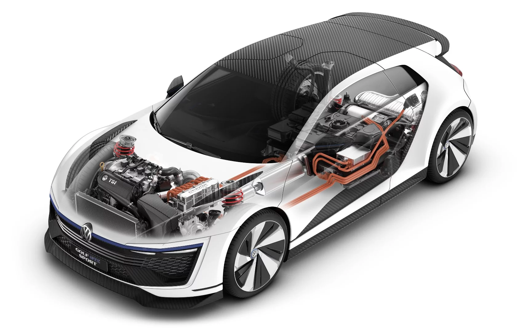 There are two electric motors, one mounted up front and one at the rear