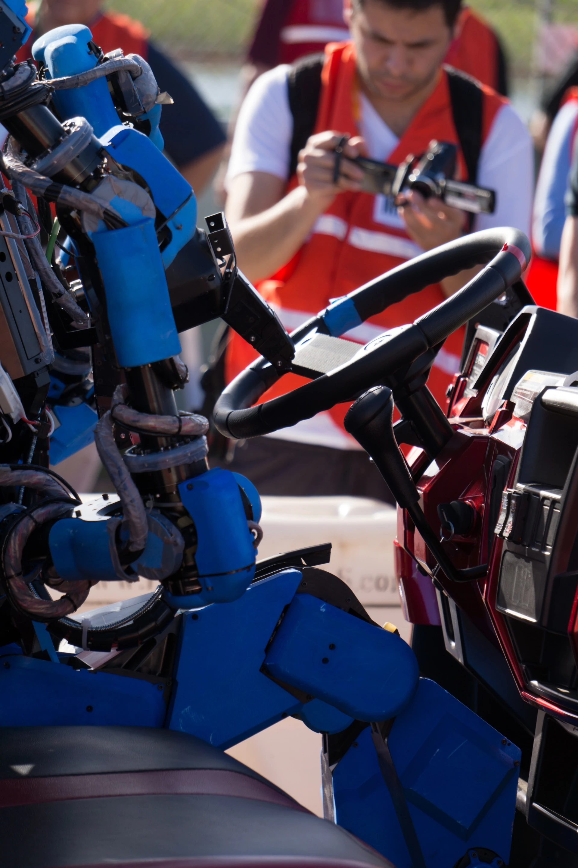 Schaft operating the steering wheel