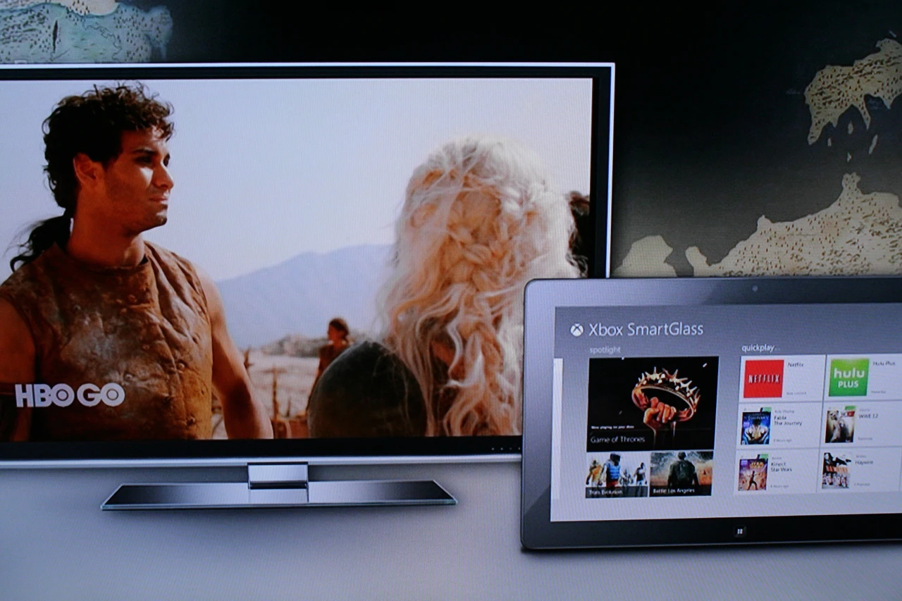 As a demonstration of how SmartGlass could deliver rich content via a second screen, Whitten demonstrated an episode of Game of Thrones streamed through an Xbox console, complemented by rich information on a tablet. Specifically, the location of the character Jon Snow was shown on an interactive map on the tablet's screen while action unfolded elsewhere on the big screen