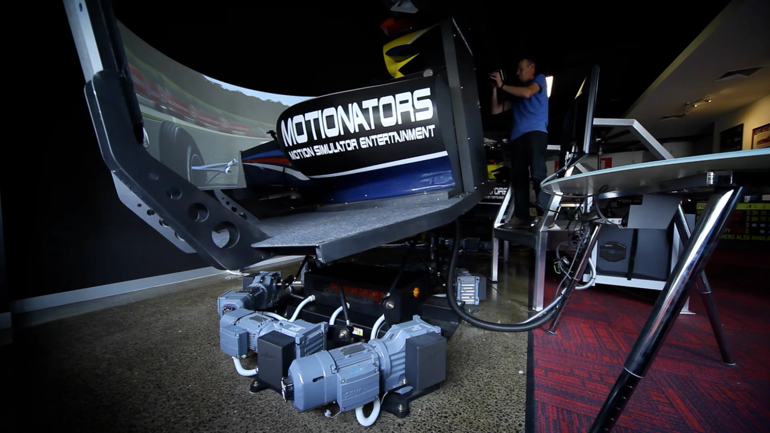 Driving one of the motionators simulators is a very physical experience