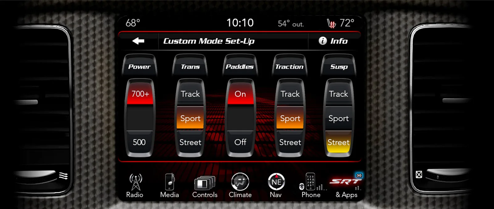 A center touch panel allows custom control