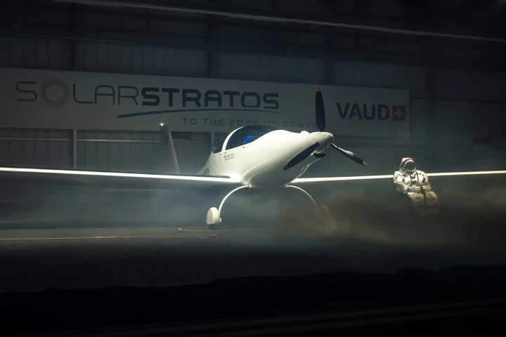 The SolarStratos plane and operational hangar were unveiled at an event in Payerne, Switzerland, on December 7