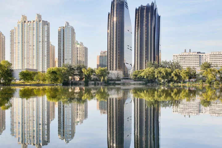 Beijing's Chaoyang Park Plaza project has been granted LEED Gold certification (a green building standard) and includes some sustainable design