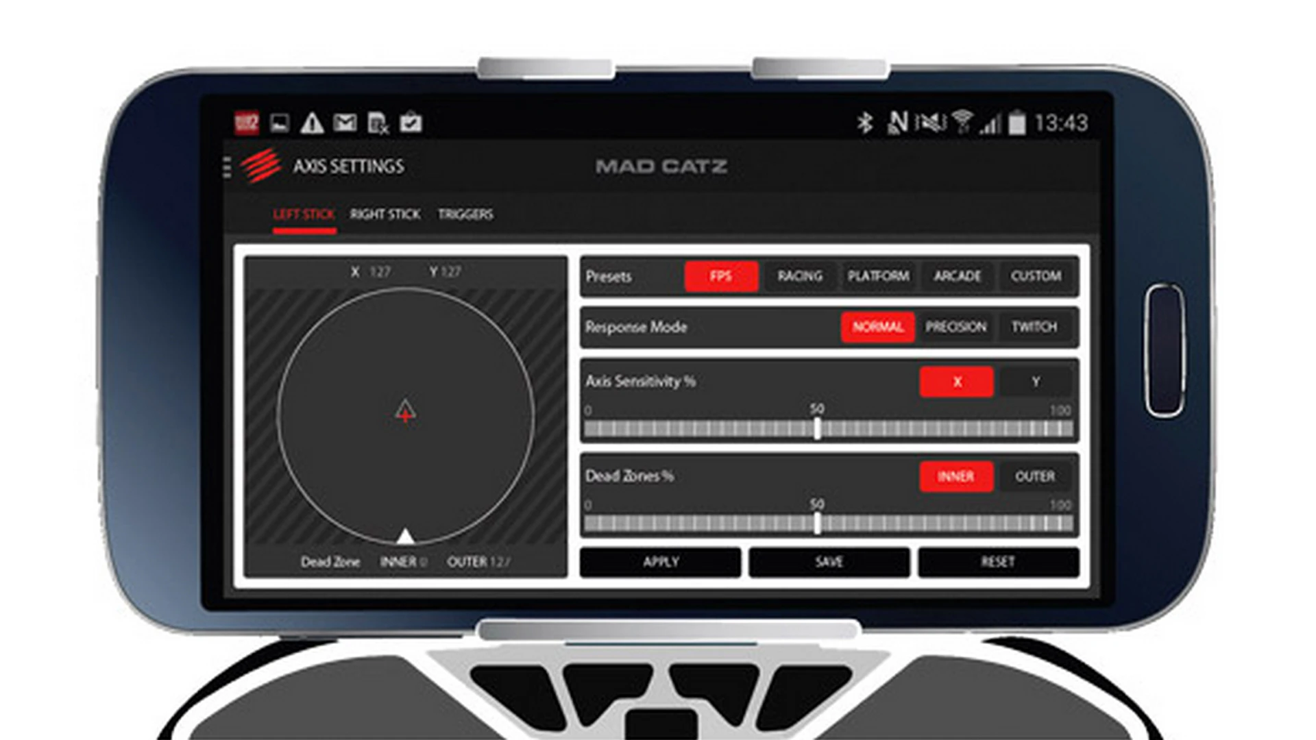 Mad Catz provides a companion app with the controller, that lets users tweak settings for specific apps and games