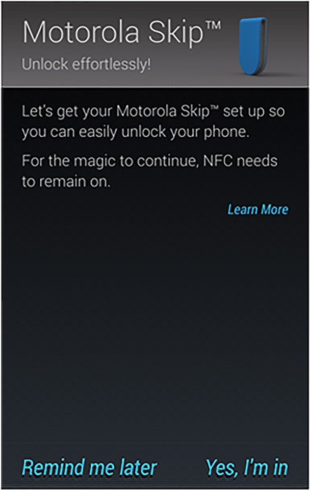 This is the NFC pairing page for the Moto Skip, according to Motorola's support documentation
