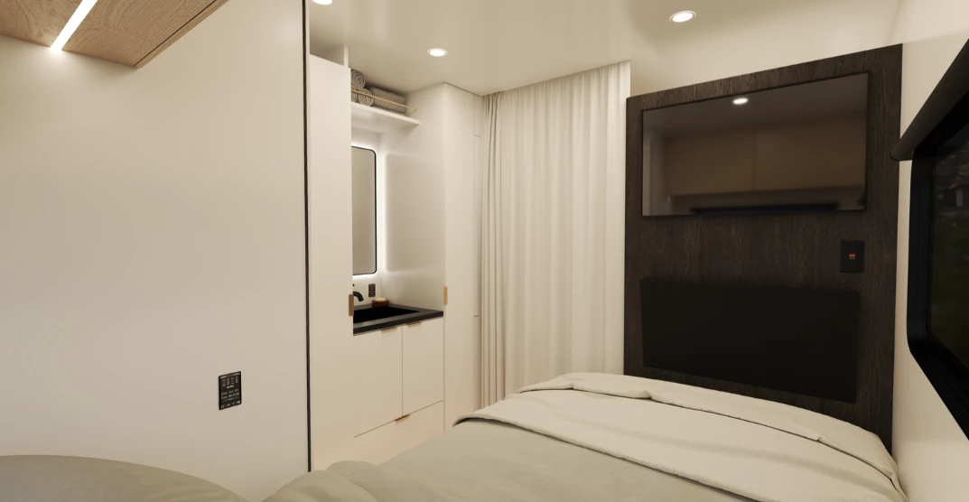 Aero Build includes 32-in TVs on both sides of the wardrobe