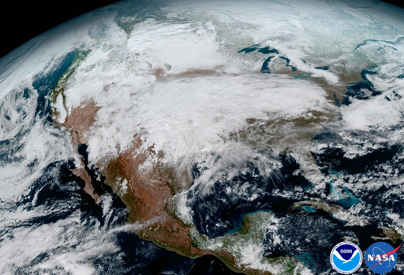 GOES-16 image captured on Jan. 15. 2017 showing a significant storm system crossing over North America