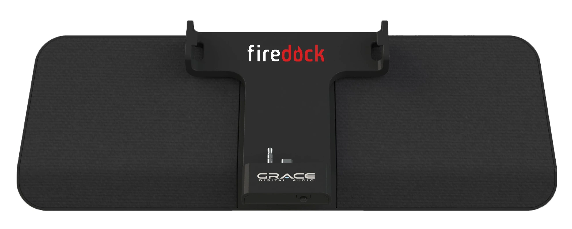 The rotating cradle features a USB charging port, a 3.5mm audio jack and a power button on the bottom