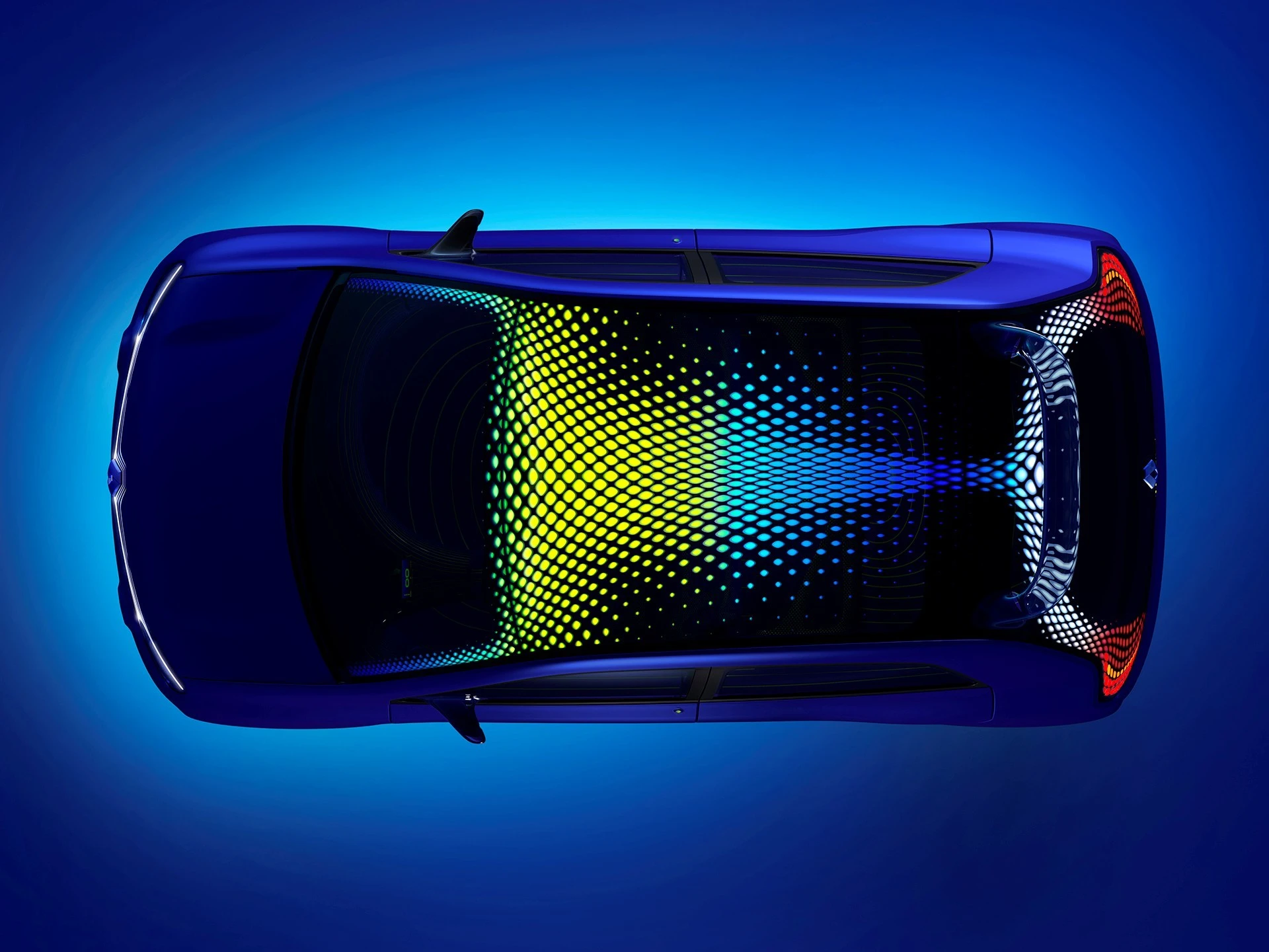 Digital halftone pattern originates on the windscreen, then splays out across the sunroof, then flows down the hatch, transforming into the rear taillights
