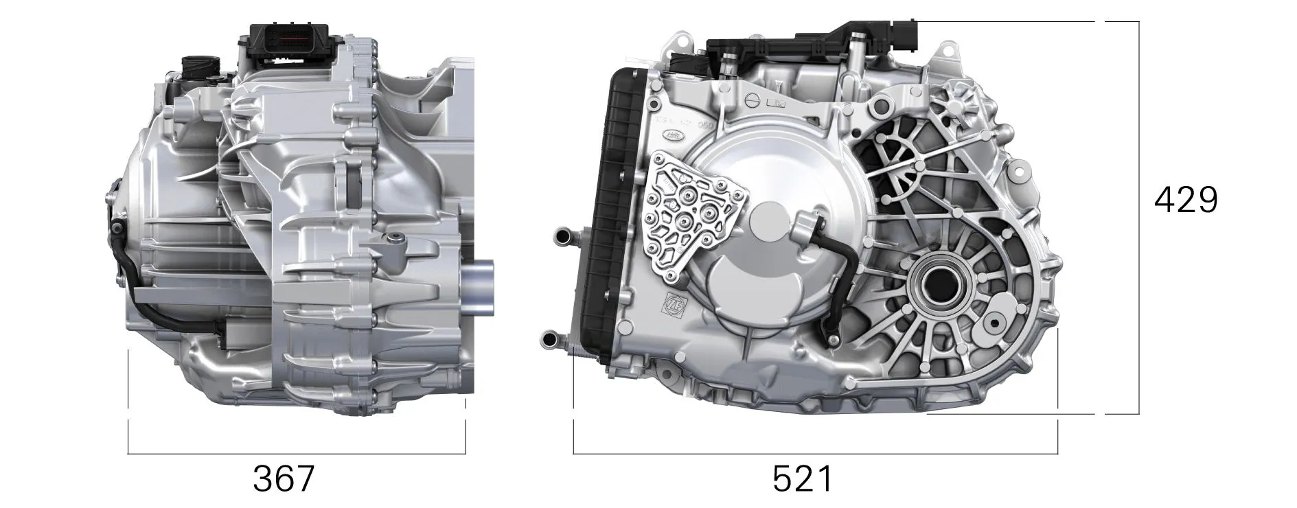Rear and side views of the gearbox