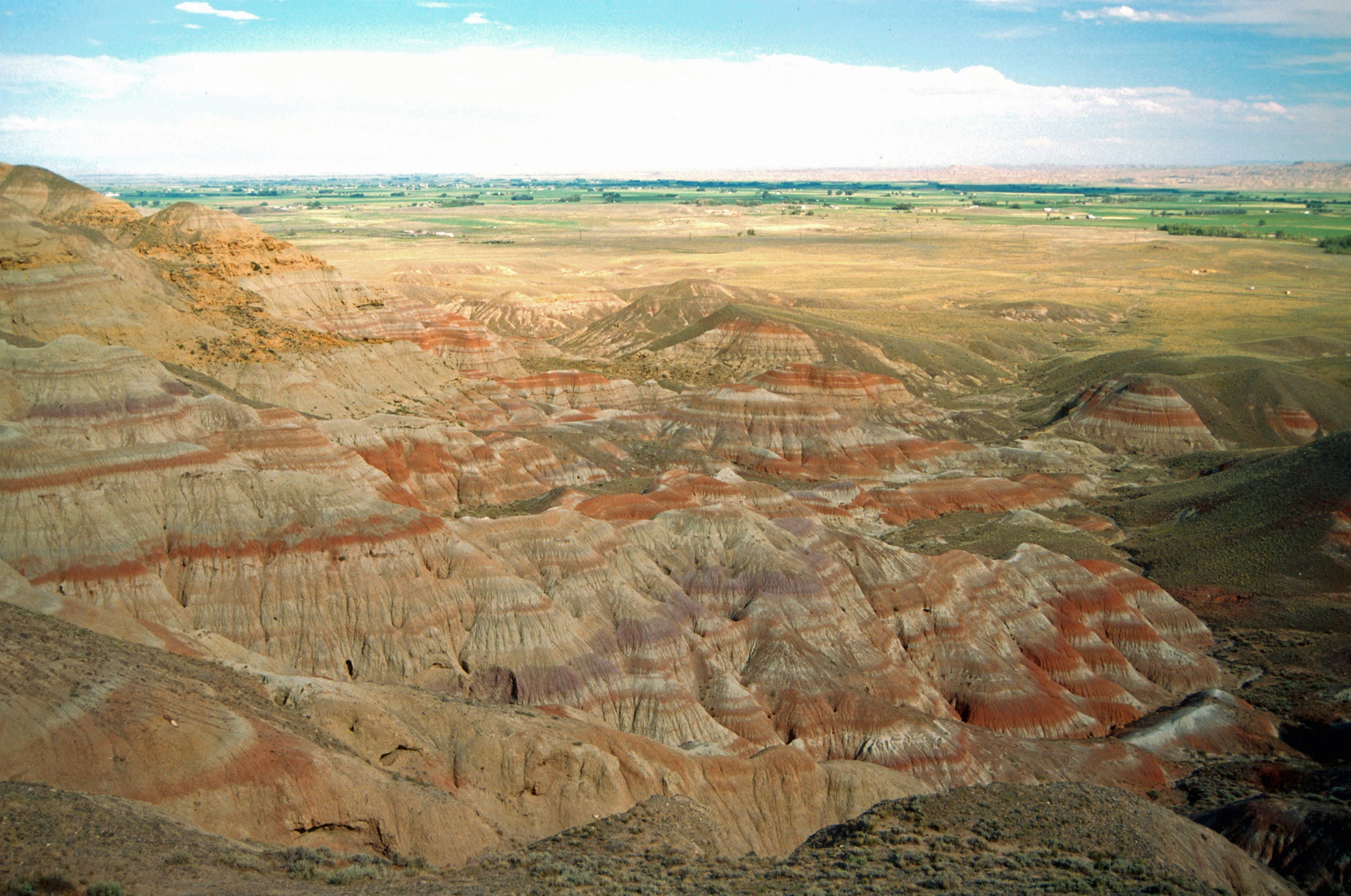 The banded sedimentary rock layers of the Willwood formation in Wyoming provide clues as to future climate change (Photo: Scott Wing, Smithsonian Institution)