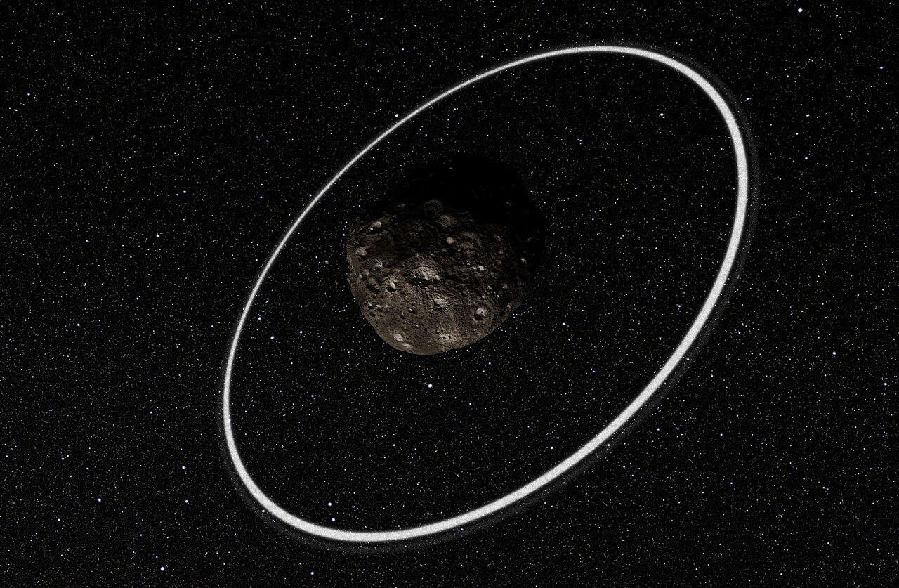 Chariklo's rings have been nicknamed Oiapoque and Chuí after two rivers in the northern and southern extremes of Brazil (Image: ESO/L. Calçada/M. Kornmesser/Nick Risinger)