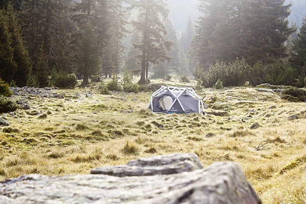 The inflatable geodesic "Cave" tent from Heimplanet