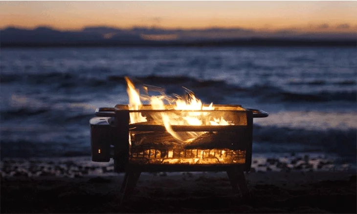 The BioLite FirePit's mesh chassis provides views of the crackling fire