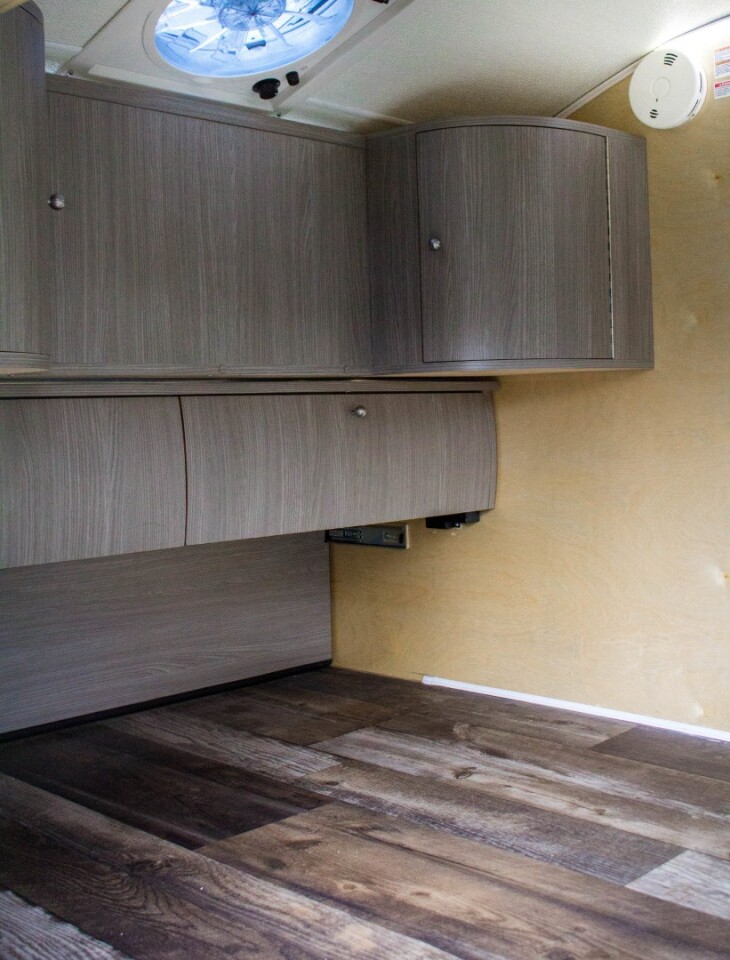 Evolve builds out a very rustic-chic interior with buyer's choice of cabinetry finish