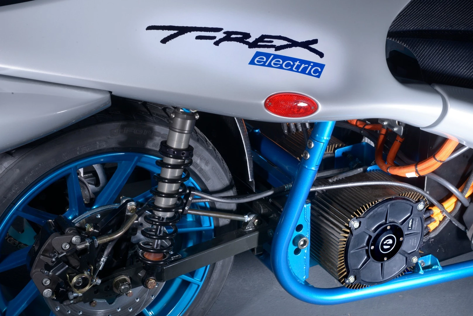 One of the two motors that power the electric T-Rex up to a top speed of 180 km/h