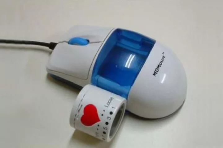 The MDMouse marries a standard optical mouse with a sphygmomanometer so that computer users can conveniently monitor blood pressure