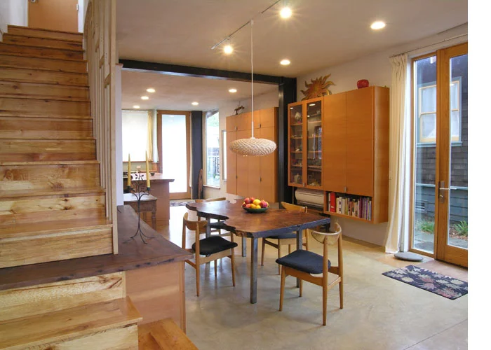 All wood furnishings throughout the home are made of locally salvaged wood