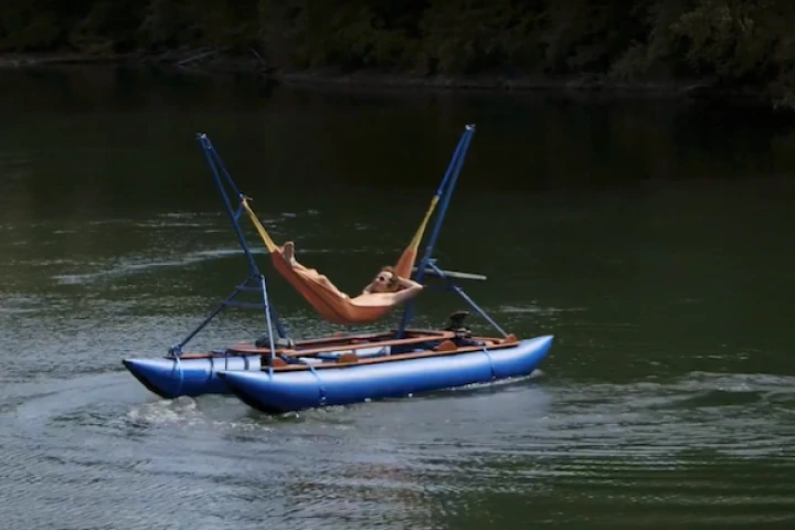 The MelloShip is basically a hammock on a pontoon, for relaxing on the water