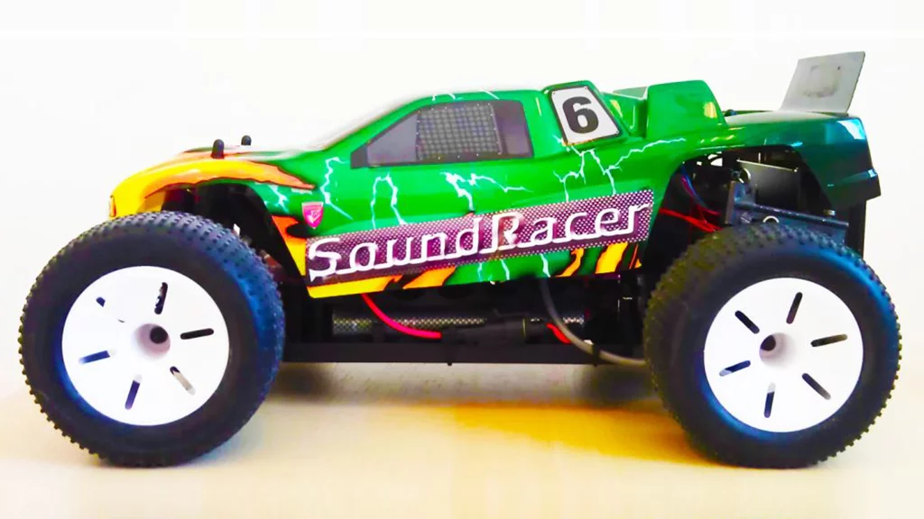 The RC car fitted with SoundRacer's Electric Vehicle Sound Module, EVSM-2