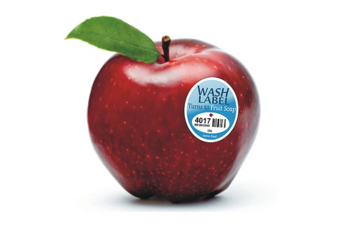 Fruitwash labels dissolve into organic fruit soap (image: Amron Exptl.)
