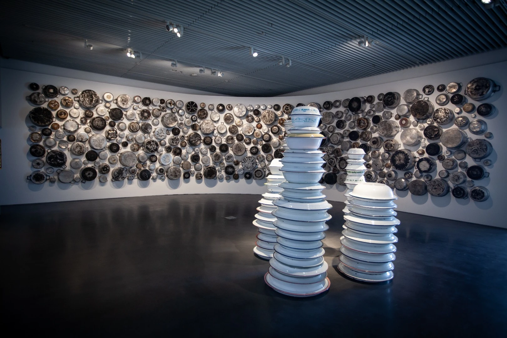 Saudi Arabian artist Maha Malluh decorated a gallery space on the ground floor of the Jameel Arts Centre with huge swathes of discarded junk, such as pots and old cassette tapes of religious sermons