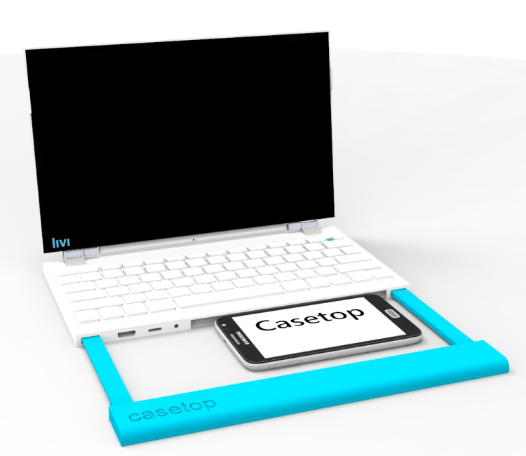 The smartphone connects to the keyboard via Bluetooth, but can be powered by Casetop's 56 Wh battery while secured in the frontbar