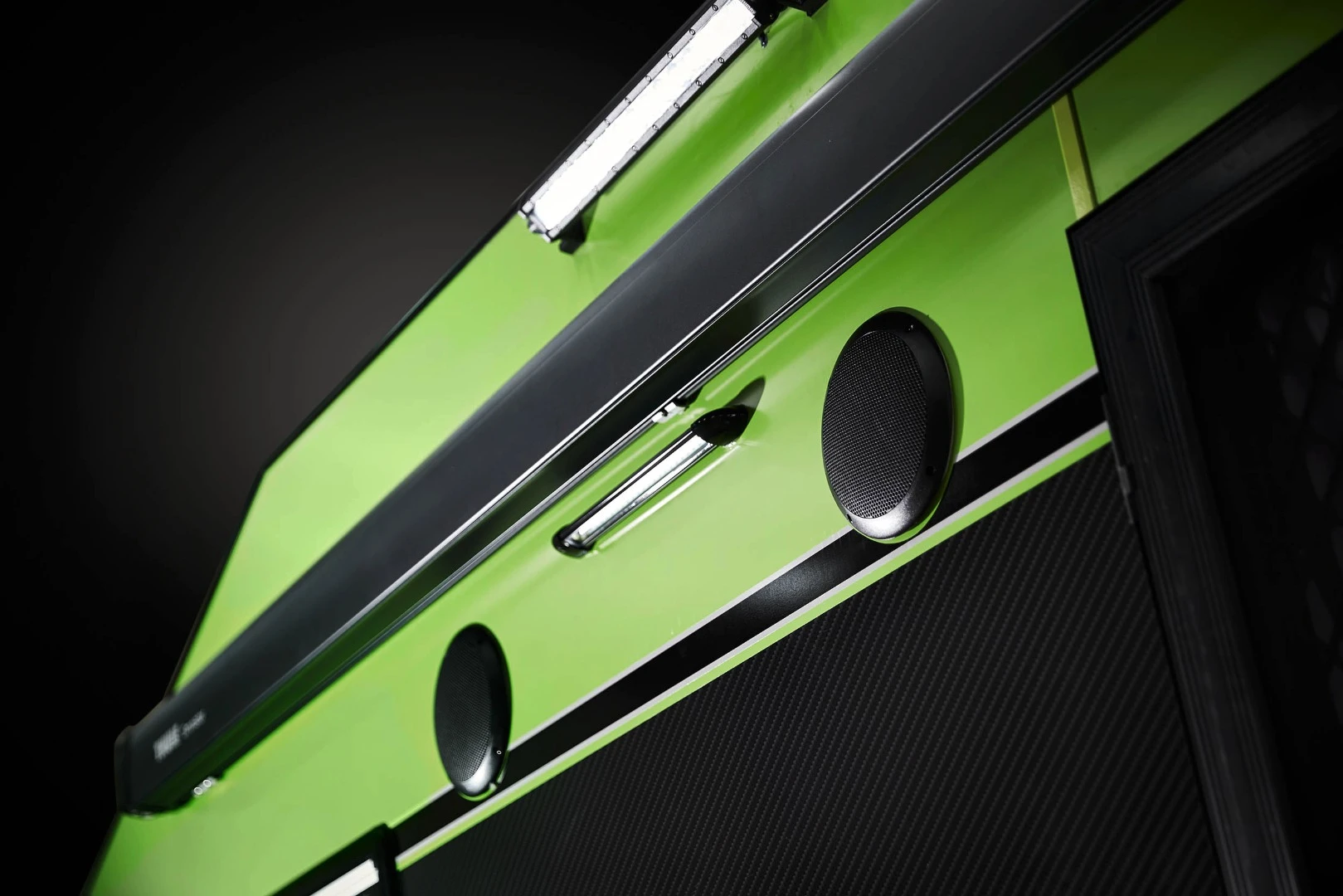The standard entertainment system includes outdoor speakers