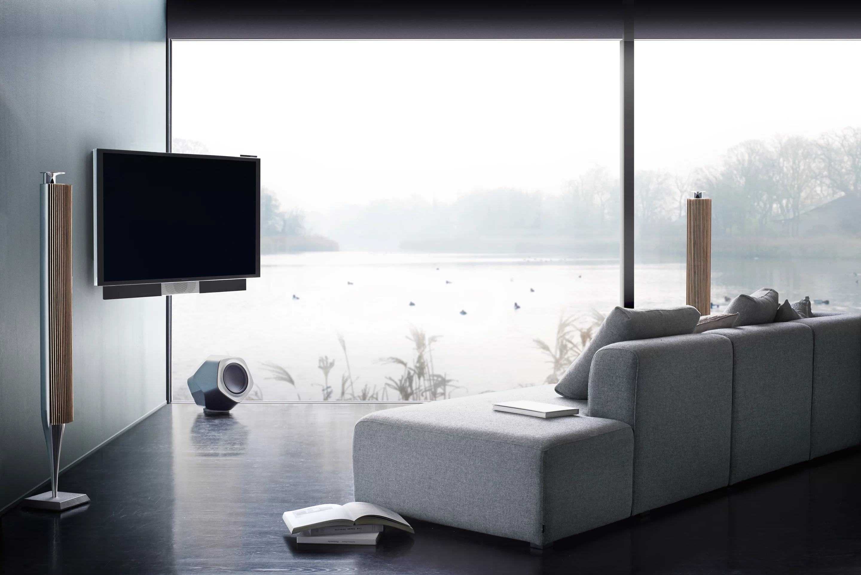 Rather than arranging a room around the TV, the Avant works with motorized stands for flexible positioning