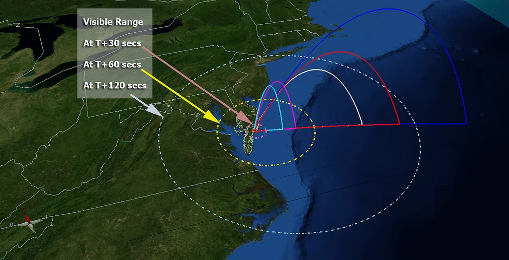 The visible ranges of the rockets at various altitudes (Photo: NASA/Wallops)