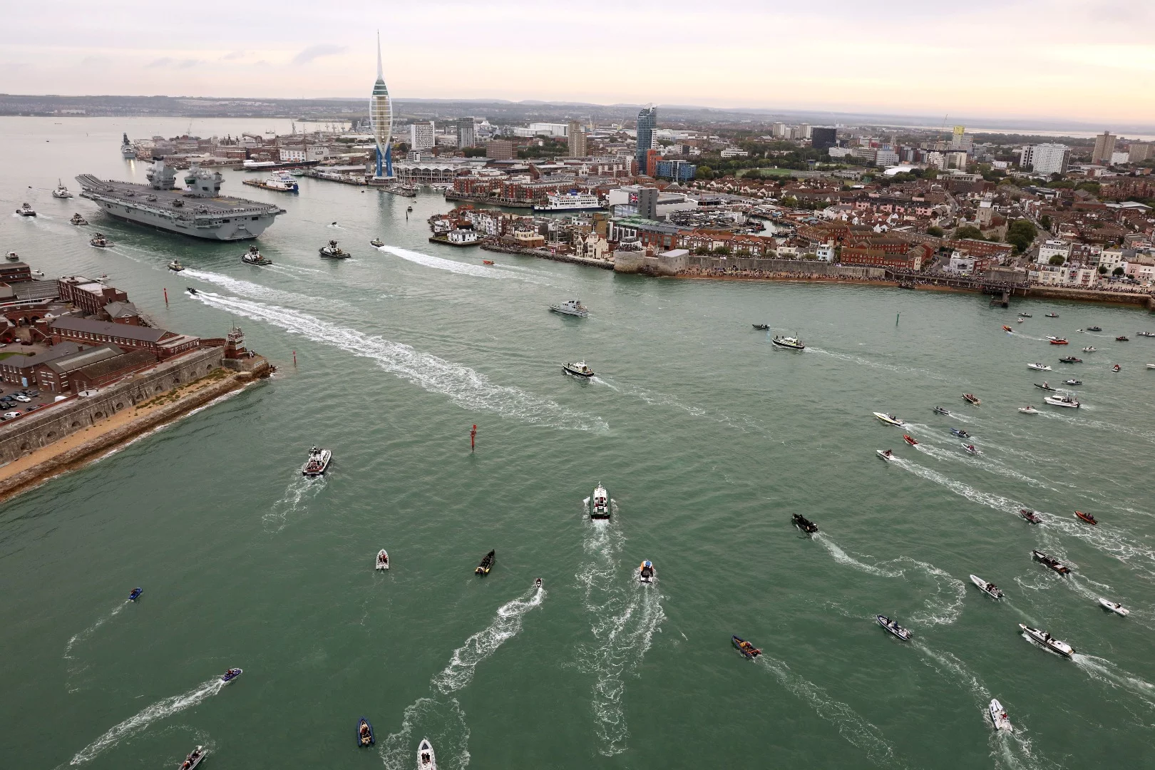 HMS Queen Elizabeth negotiating the narrow channel and Promotion Point