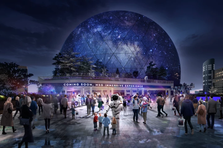 MSG Sphere London will reach a maximum height of 90 m (295 ft) and will have a diameter of 120 m (393 ft)